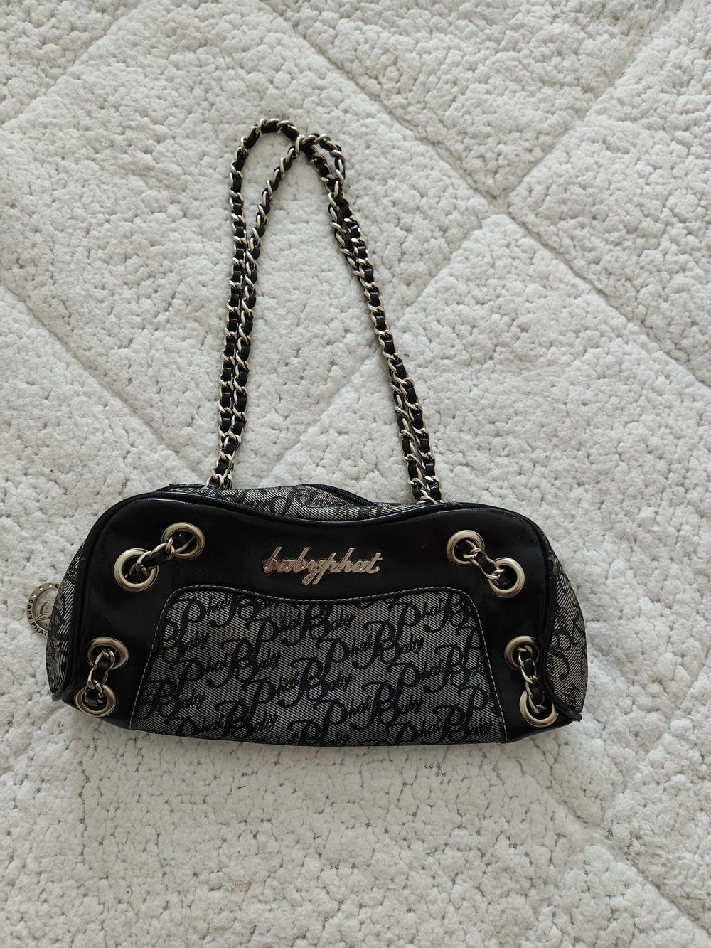 Baby Phat Black and Gray Logo Chain-Handle Shoulder Bag
